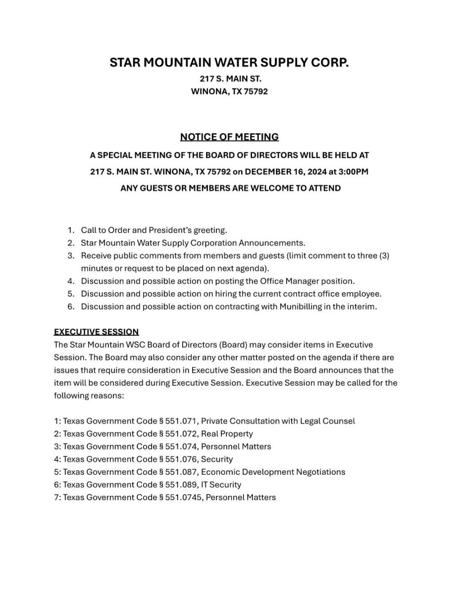 Special Meeting Agenda 12-16-2024